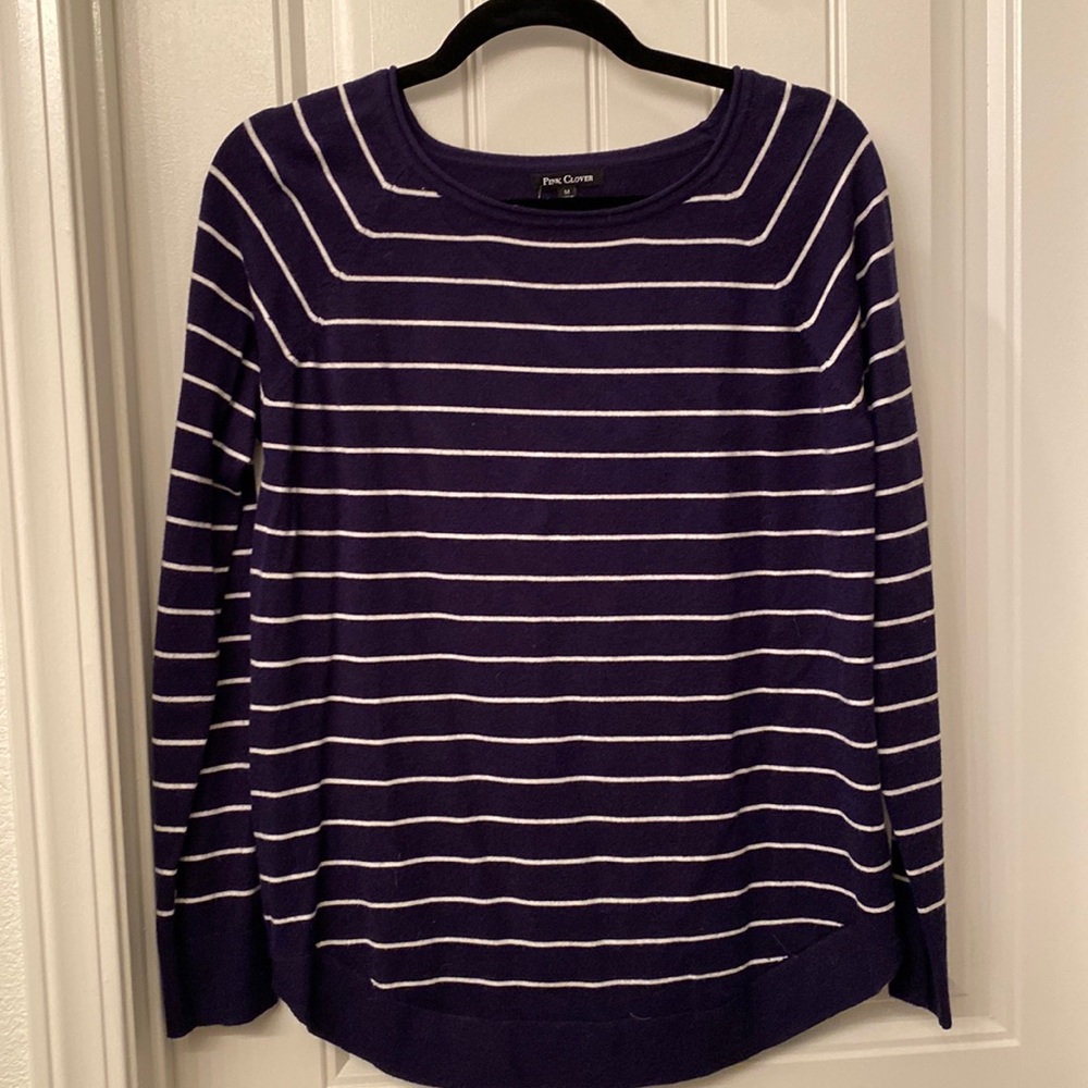 Navy and white striped sweater